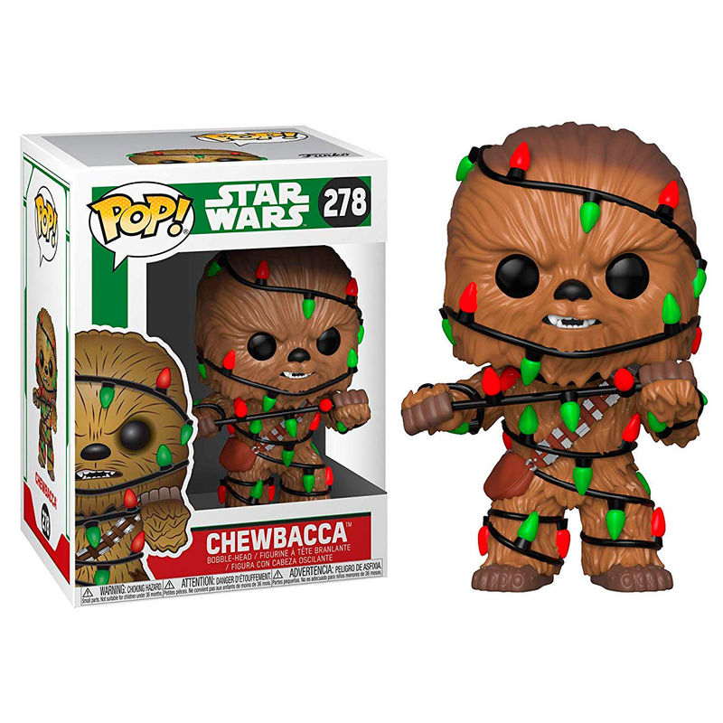 funko pop de Chewbacca con luces de navidad