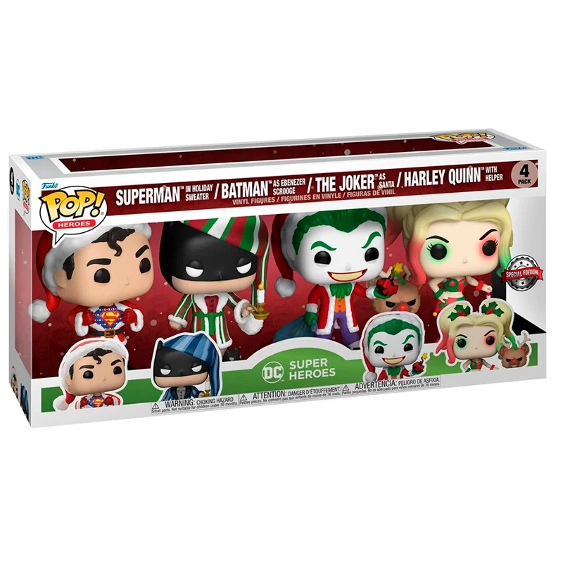 Pack 4 FUNKO POP Super-Man, Batman, El Joker y Harley Quinn - DC Comics Edición Especial - Imagen 2
